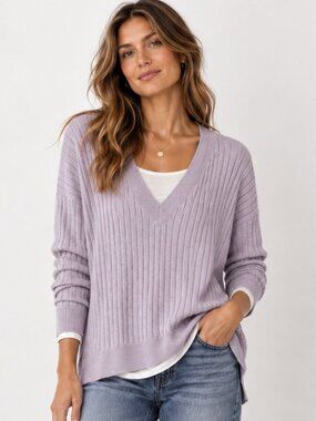 TREASURE & BOND Nordstrom Lavender Ribbed Oversized V-Neck Sweater Size S EUC